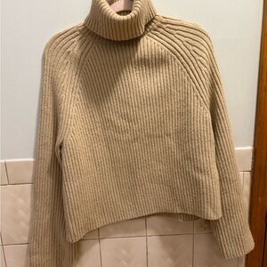 H&M Ribbed Turtleneck Sweater in Camel